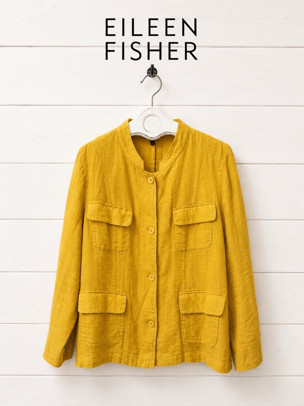 EILEEN FISHER Mustard Yellow Organic Linen Jacket 2X